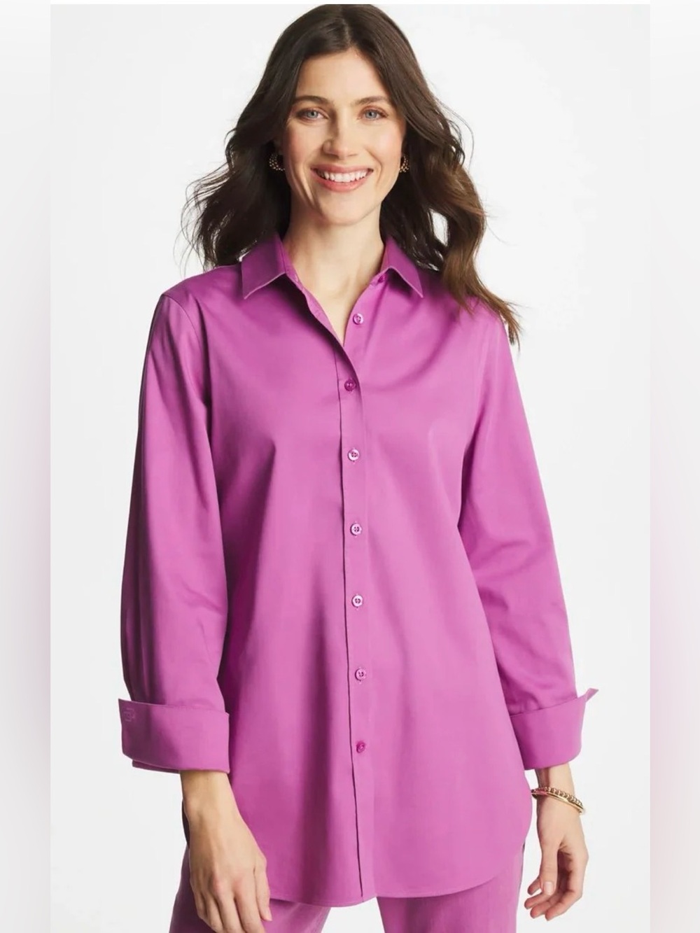 Chico’s No Iron Women’s Fuchsia Button-Up Blouse - Classic Collared Top Size 14 - Picture 10 of 11